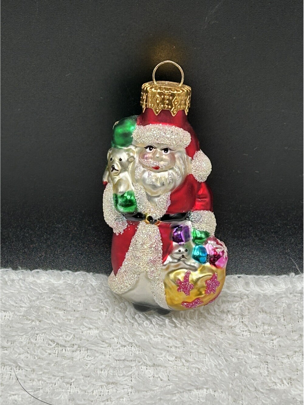 Vintage Unique Treasures Hand Blown Painted Glass Santa Christmas Ornament 90’s